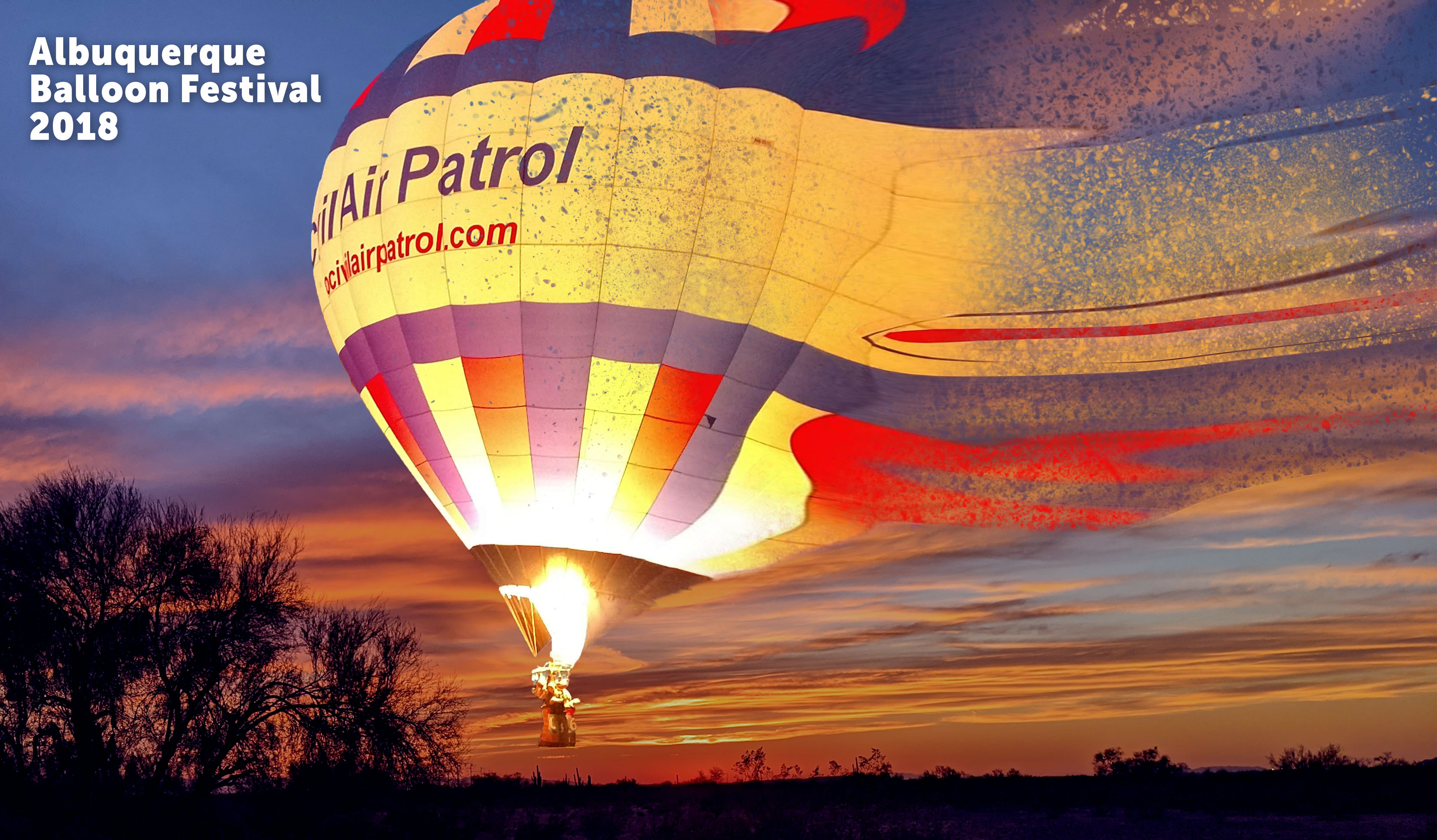 Photoshop liquify balloon image Albuquerque balloon fiesta sunset background 
